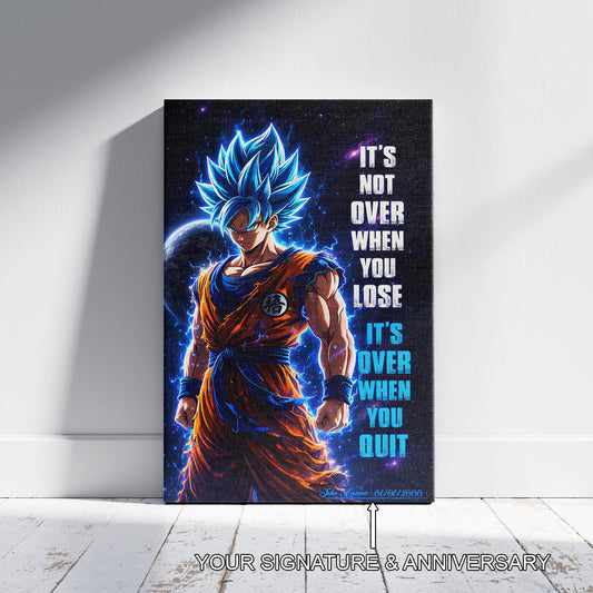 Goku Dragon Ball Super Motivational Canvas Wall Art - Super Saiyan Blue -  It's Not Over When You Lose - Gamer Boy Room Decor Gift - DR085