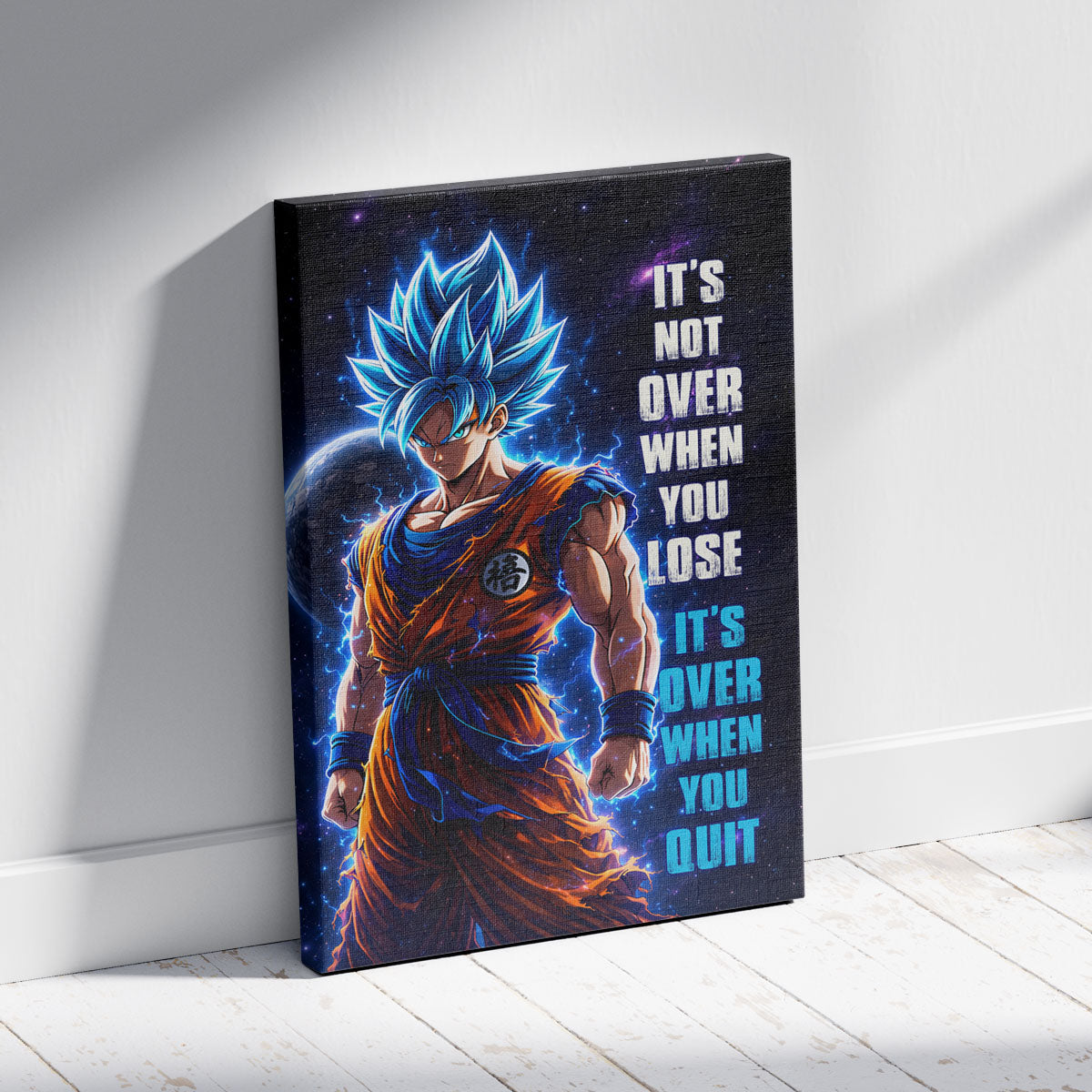 Goku Dragon Ball Super Motivational Canvas Wall Art - Super Saiyan Blue -  It's Not Over When You Lose - Gamer Boy Room Decor Gift - DR085