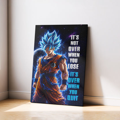 Goku Dragon Ball Super Motivational Canvas Wall Art - Super Saiyan Blue -  It's Not Over When You Lose - Gamer Boy Room Decor Gift - DR085