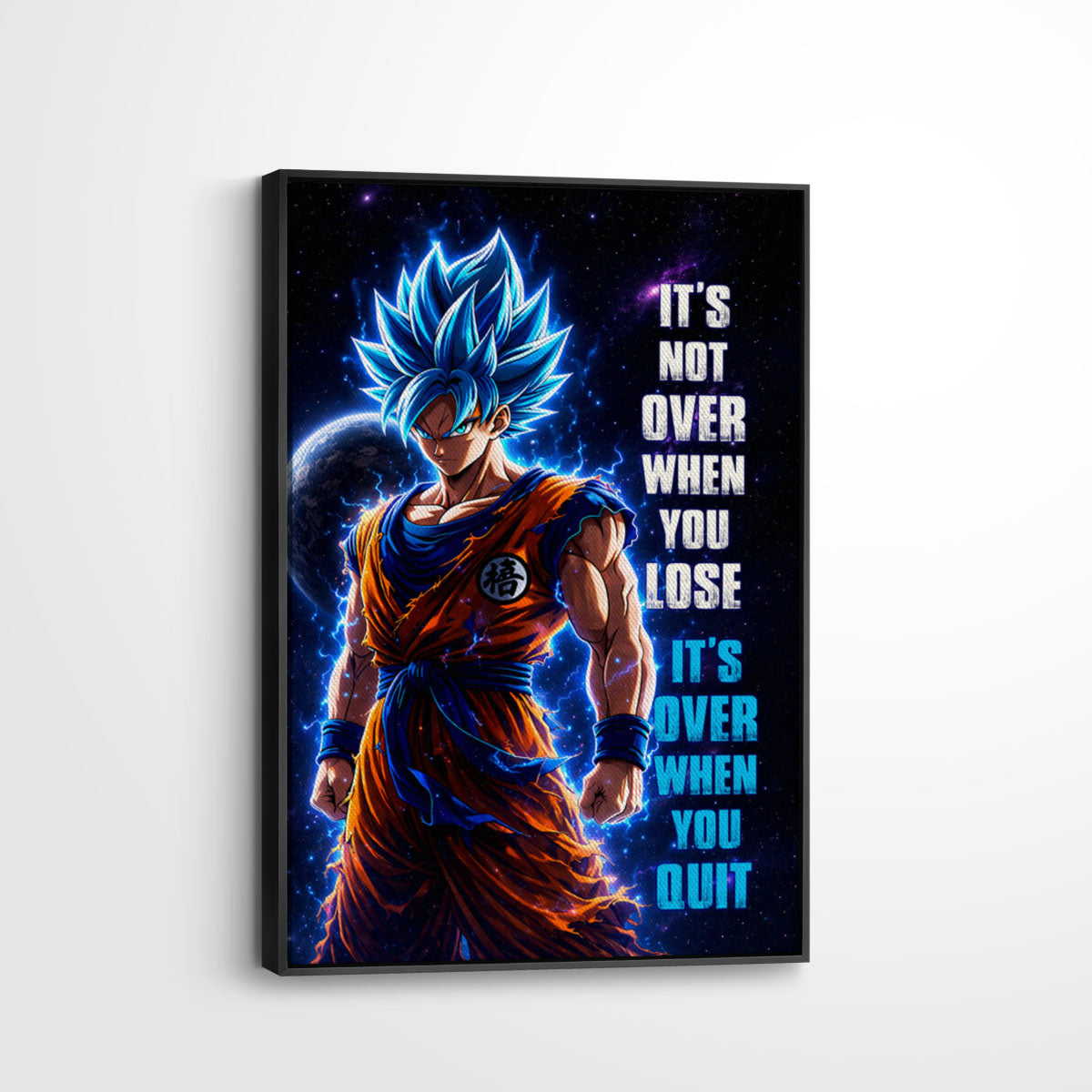 Goku Dragon Ball Super Motivational Canvas Wall Art - Super Saiyan Blue -  It's Not Over When You Lose - Gamer Boy Room Decor Gift - DR085
