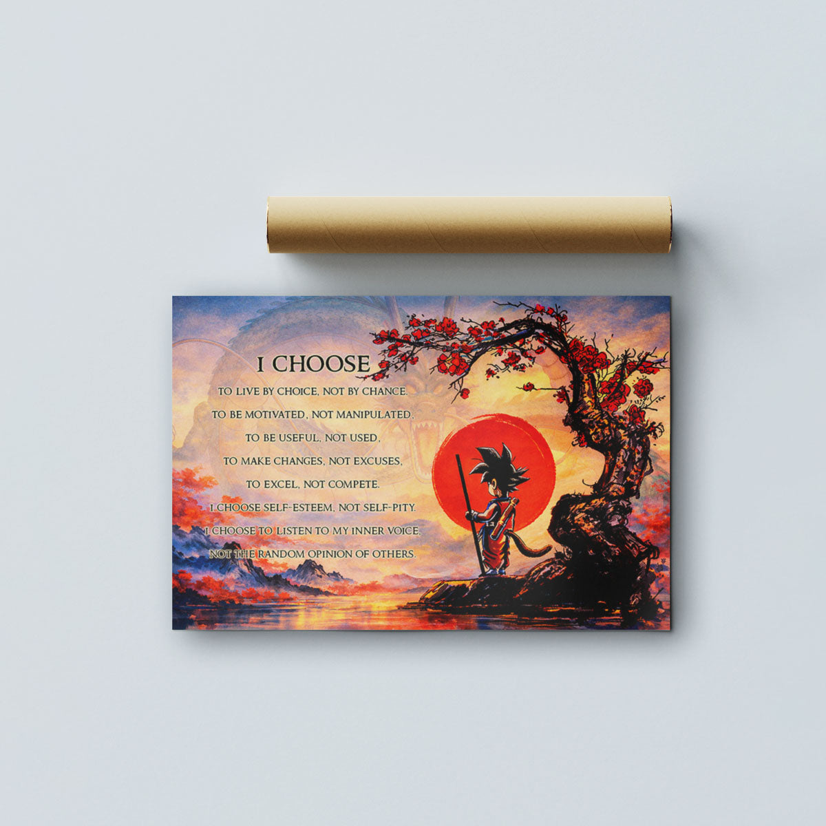 Goku Dragon Ball Canvas Wall Art - I Choose - Motivational Quote Print - Ready to Hang Anime Decor for Boys Room, Man Cave - DR086