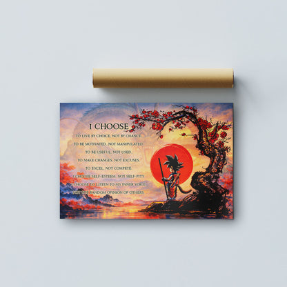 Goku Dragon Ball Canvas Wall Art - I Choose - Motivational Quote Print - Ready to Hang Anime Decor for Boys Room, Man Cave - DR086