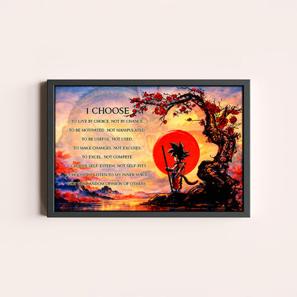 Goku Dragon Ball Canvas Wall Art - I Choose - Motivational Quote Print - Ready to Hang Anime Decor for Boys Room, Man Cave - DR086