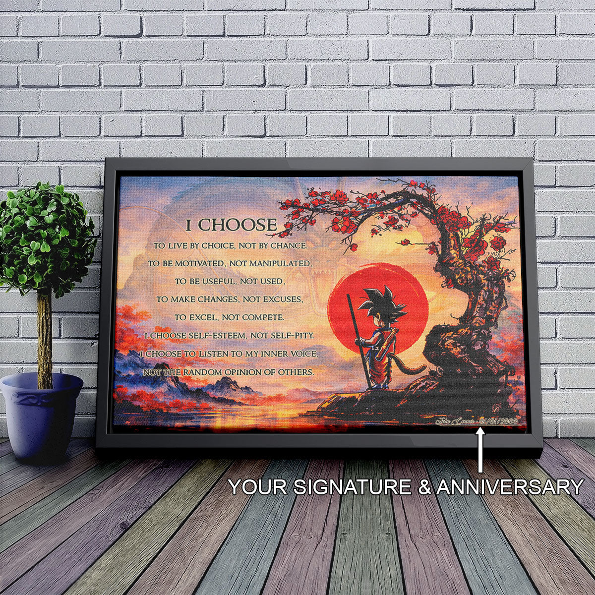 Goku Dragon Ball Canvas Wall Art - I Choose - Motivational Quote Print - Ready to Hang Anime Decor for Boys Room, Man Cave - DR086