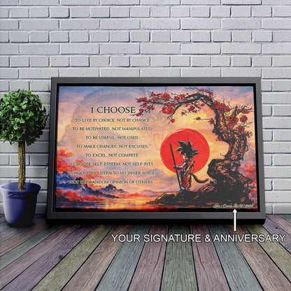 Goku Dragon Ball Canvas Wall Art - I Choose - Motivational Quote Print - Ready to Hang Anime Decor for Boys Room, Man Cave - DR086