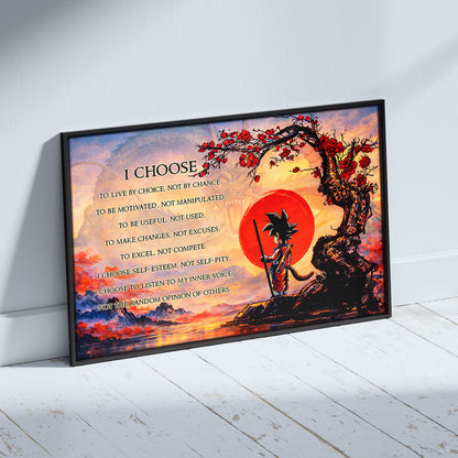 Goku Dragon Ball Canvas Wall Art - I Choose - Motivational Quote Print - Ready to Hang Anime Decor for Boys Room, Man Cave - DR086
