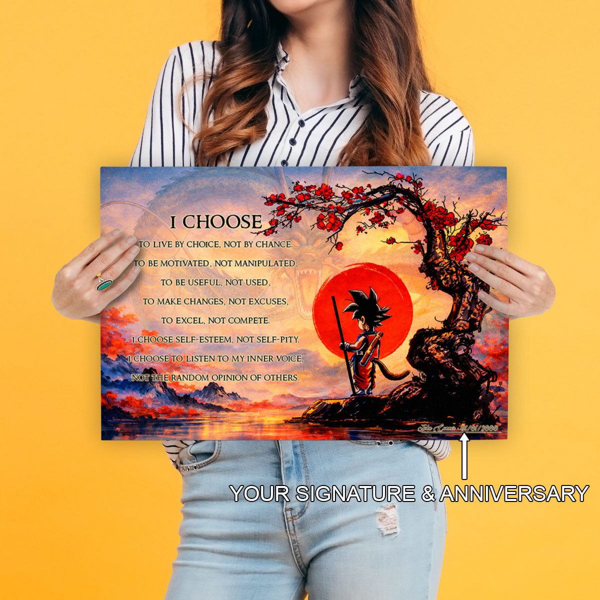 Goku Dragon Ball Canvas Wall Art - I Choose - Motivational Quote Print - Ready to Hang Anime Decor for Boys Room, Man Cave - DR086
