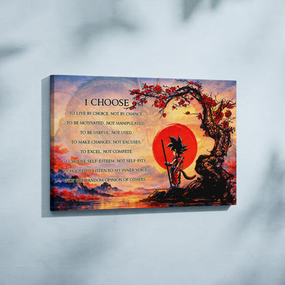 Goku Dragon Ball Canvas Wall Art - I Choose - Motivational Quote Print - Ready to Hang Anime Decor for Boys Room, Man Cave - DR086