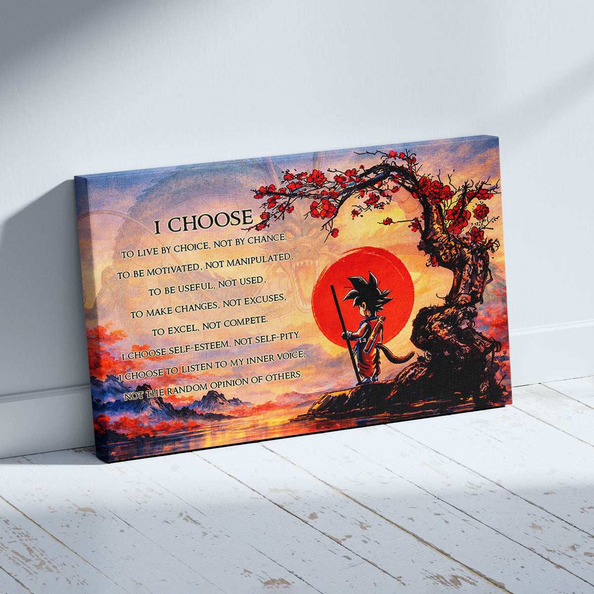 Goku Dragon Ball Canvas Wall Art - I Choose - Motivational Quote Print - Ready to Hang Anime Decor for Boys Room, Man Cave - DR086