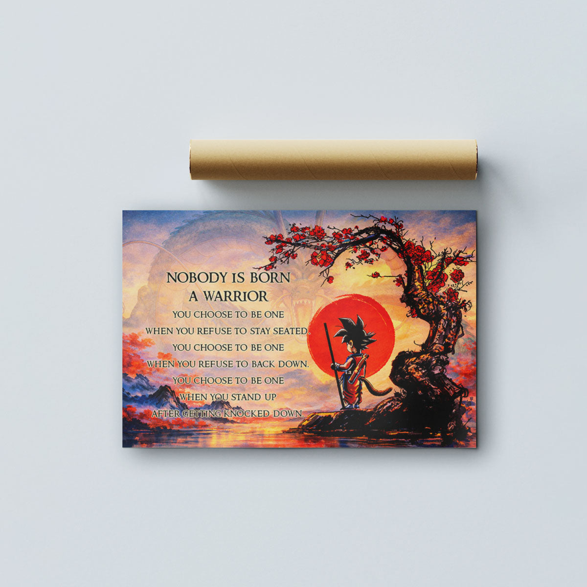 Goku Dragon Ball Canvas Wall Art - Inspirational Warrior Quote Motivational Print for Boys Room, Man Cave Decor - Wrapped Canvas Ready to Hang - DR087