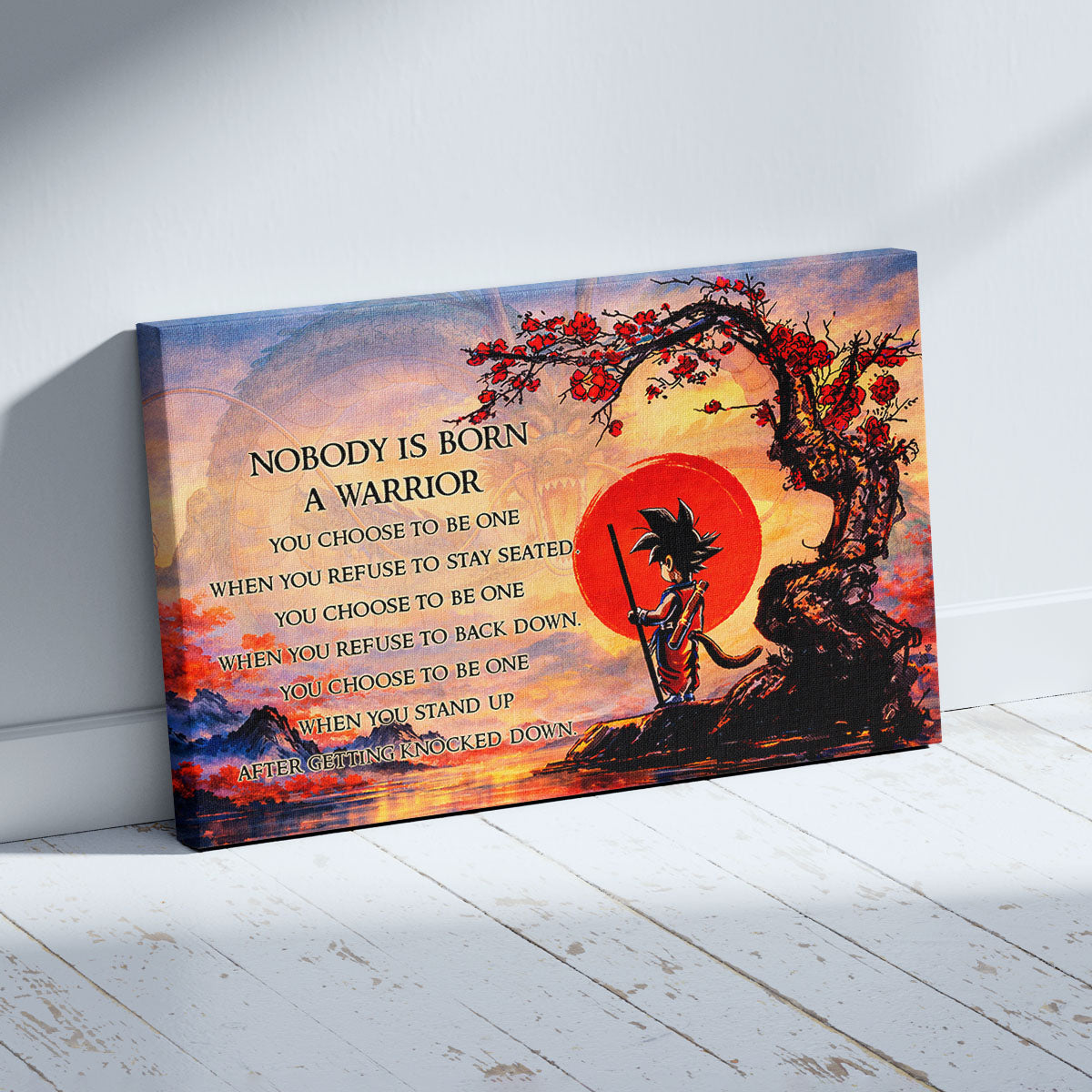 Goku Dragon Ball Canvas Wall Art - Inspirational Warrior Quote Motivational Print for Boys Room, Man Cave Decor - Wrapped Canvas Ready to Hang - DR087