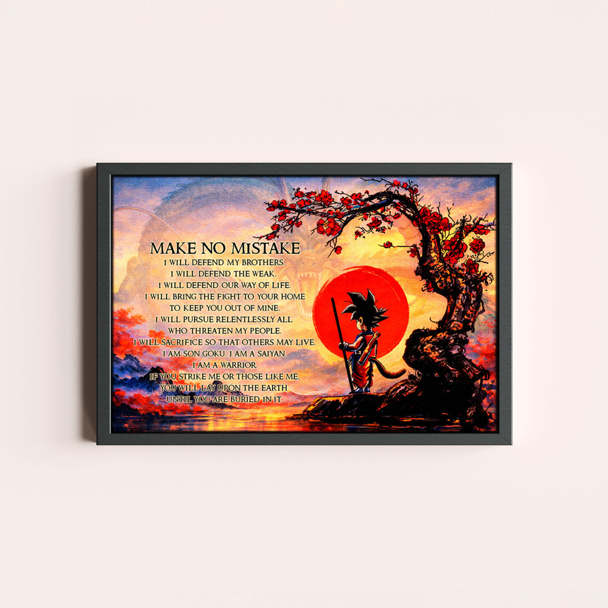 Goku Dragon Ball Canvas Wall Art - Make No Mistake - Motivational Quote Print - Ready to Hang Anime Decor for Boys Room, Man Cave - DR088