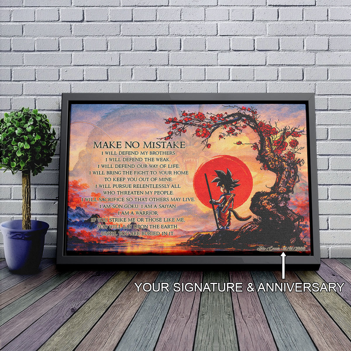 Goku Dragon Ball Canvas Wall Art - Make No Mistake - Motivational Quote Print - Ready to Hang Anime Decor for Boys Room, Man Cave - DR088