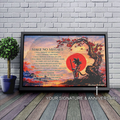 Goku Dragon Ball Canvas Wall Art - Make No Mistake - Motivational Quote Print - Ready to Hang Anime Decor for Boys Room, Man Cave - DR088