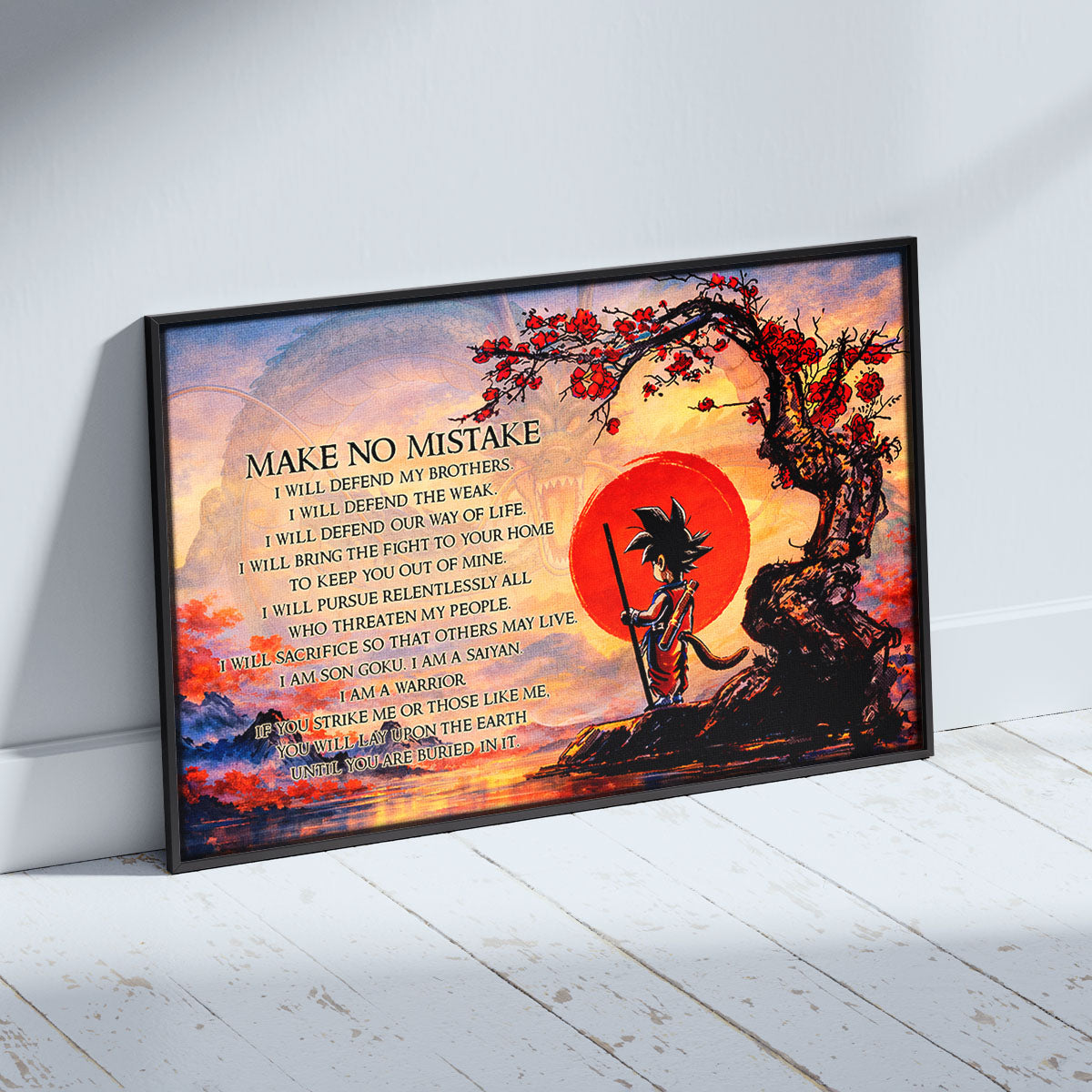 Goku Dragon Ball Canvas Wall Art - Make No Mistake - Motivational Quote Print - Ready to Hang Anime Decor for Boys Room, Man Cave - DR088