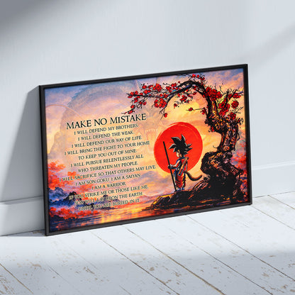 Goku Dragon Ball Canvas Wall Art - Make No Mistake - Motivational Quote Print - Ready to Hang Anime Decor for Boys Room, Man Cave - DR088
