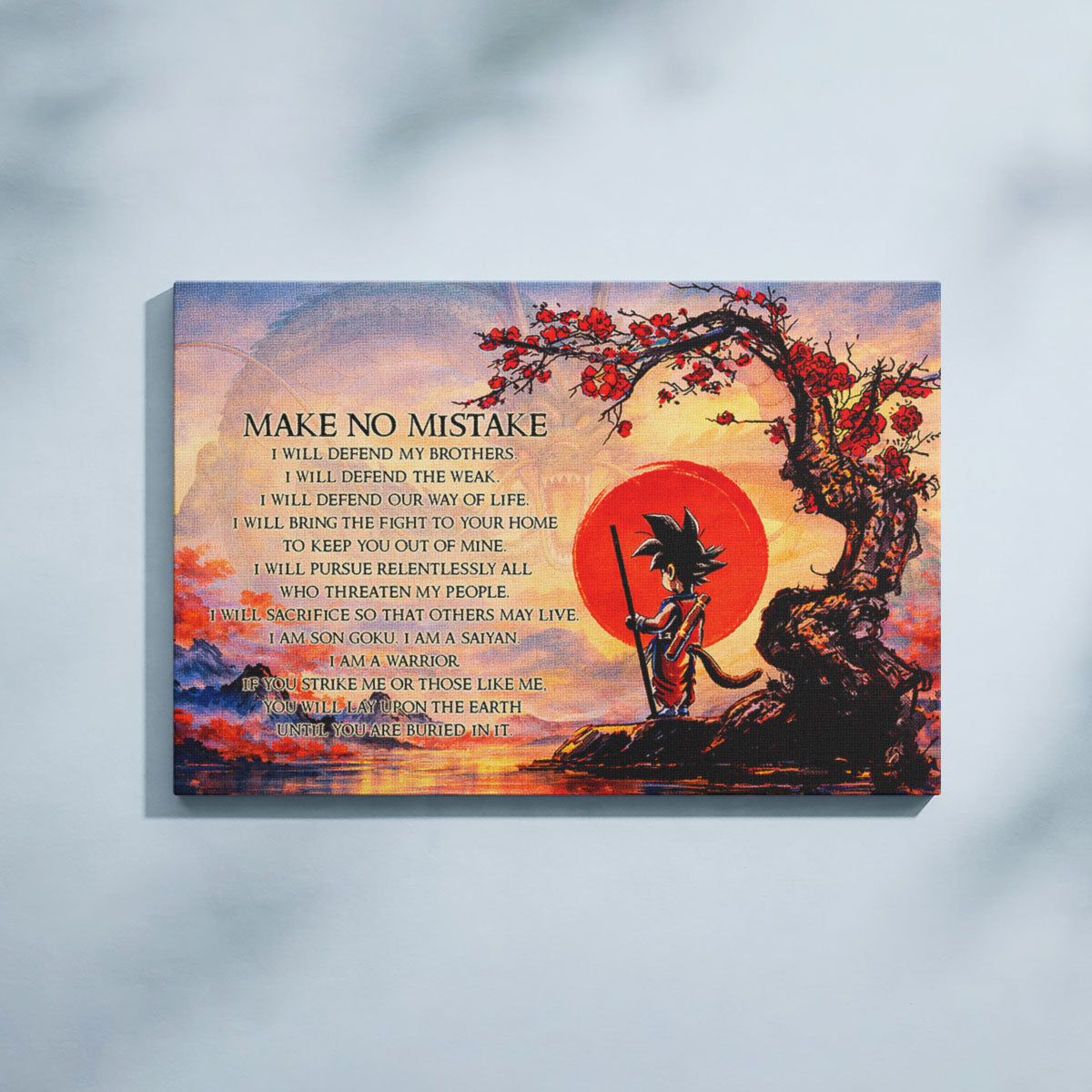 Goku Dragon Ball Canvas Wall Art - Make No Mistake - Motivational Quote Print - Ready to Hang Anime Decor for Boys Room, Man Cave - DR088