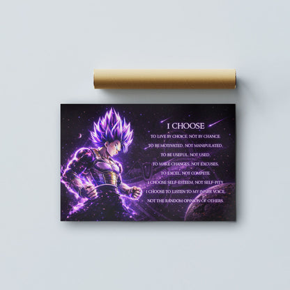 Dragon Ball Super Vegeta Ultra Ego Canvas Wall Art - I Choose - Motivational Quote Print - Ready to Hang Anime Decor for Boys Room, Man Cave - DR089
