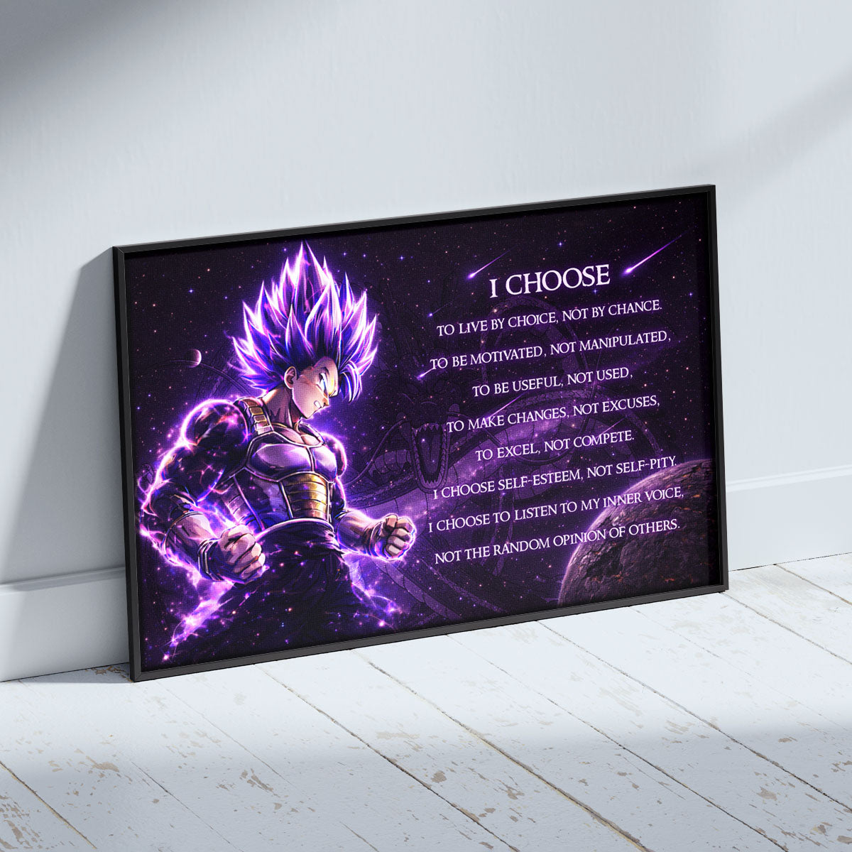 Dragon Ball Super Vegeta Ultra Ego Canvas Wall Art - I Choose - Motivational Quote Print - Ready to Hang Anime Decor for Boys Room, Man Cave - DR089