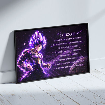 Dragon Ball Super Vegeta Ultra Ego Canvas Wall Art - I Choose - Motivational Quote Print - Ready to Hang Anime Decor for Boys Room, Man Cave - DR089
