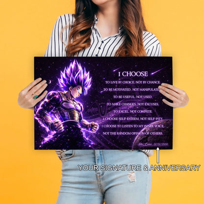 Dragon Ball Super Vegeta Ultra Ego Canvas Wall Art - I Choose - Motivational Quote Print - Ready to Hang Anime Decor for Boys Room, Man Cave - DR089
