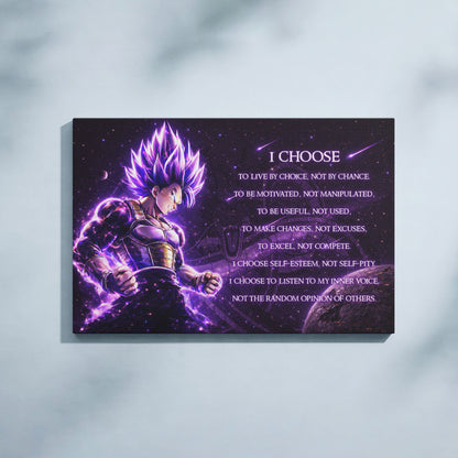 Dragon Ball Super Vegeta Ultra Ego Canvas Wall Art - I Choose - Motivational Quote Print - Ready to Hang Anime Decor for Boys Room, Man Cave - DR089