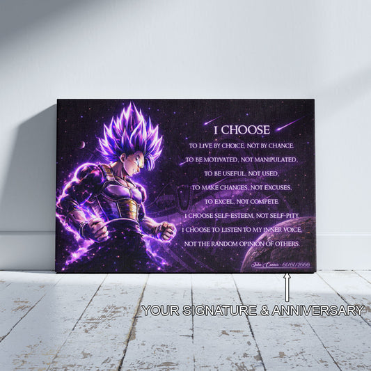 Dragon Ball Super Vegeta Ultra Ego Canvas Wall Art - I Choose - Motivational Quote Print - Ready to Hang Anime Decor for Boys Room, Man Cave - DR089