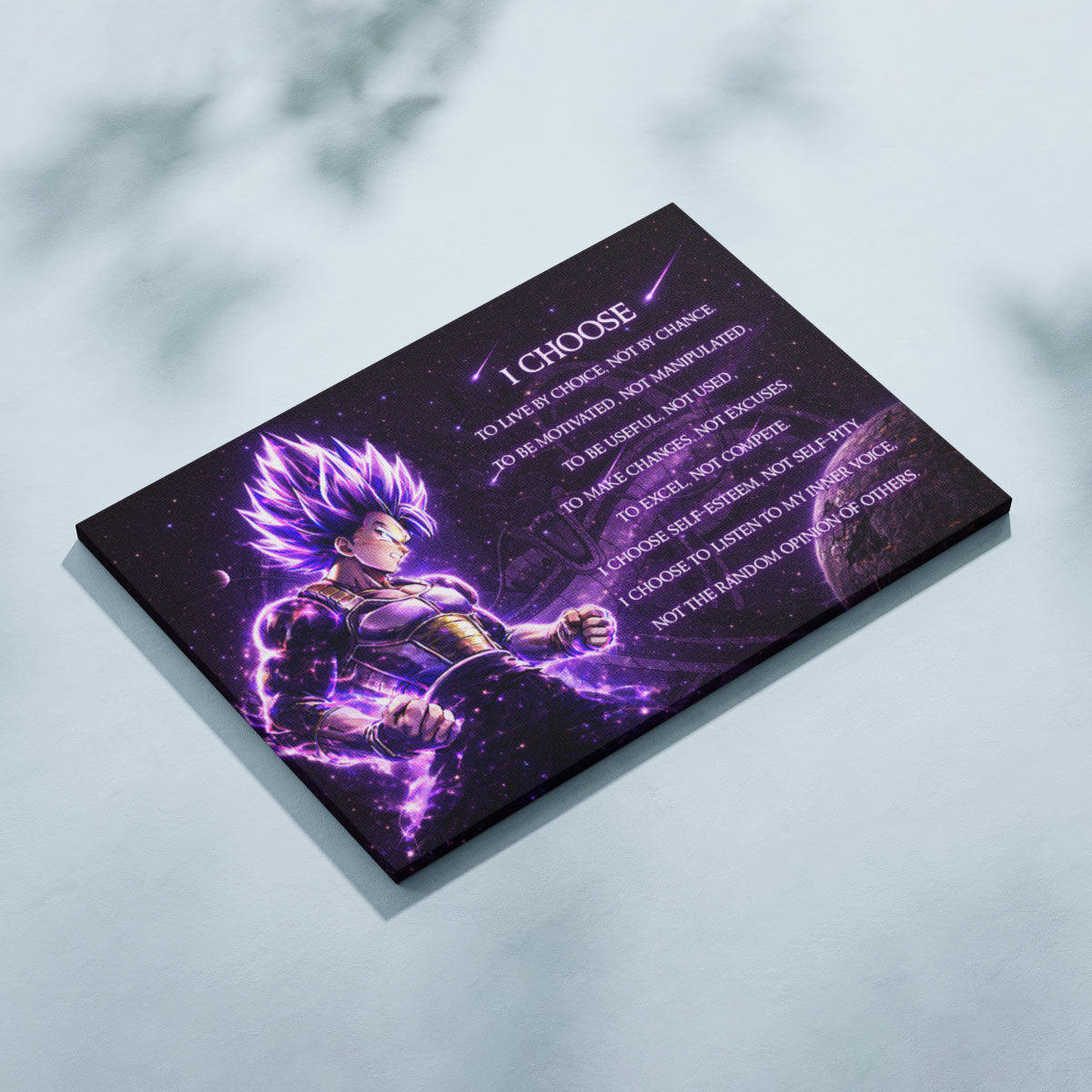 Dragon Ball Super Vegeta Ultra Ego Canvas Wall Art - I Choose - Motivational Quote Print - Ready to Hang Anime Decor for Boys Room, Man Cave - DR089