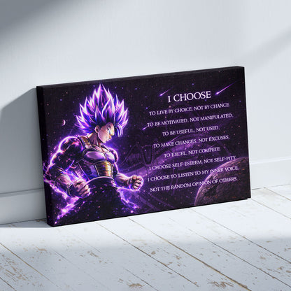 Dragon Ball Super Vegeta Ultra Ego Canvas Wall Art - I Choose - Motivational Quote Print - Ready to Hang Anime Decor for Boys Room, Man Cave - DR089