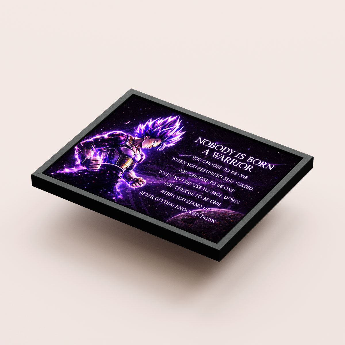 Dragon Ball Super Vegeta Ultra Ego Canvas Wall Art - Nobody Is Born A Warrior - Motivational Quote Print - Ready to Hang Anime Decor for Boys Room, Man Cave - DR090
