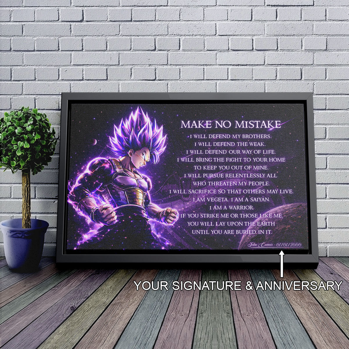 Dragon Ball Super Vegeta Ultra Ego Canvas Wall Art - Make No Mistake - Motivational Quote Print - Ready to Hang Anime Decor for Boys Room, Man Cave - DR091