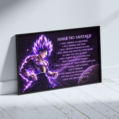 Dragon Ball Super Vegeta Ultra Ego Canvas Wall Art - Make No Mistake - Motivational Quote Print - Ready to Hang Anime Decor for Boys Room, Man Cave - DR091