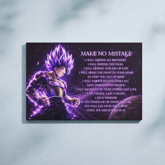 Dragon Ball Super Vegeta Ultra Ego Canvas Wall Art - Make No Mistake - Motivational Quote Print - Ready to Hang Anime Decor for Boys Room, Man Cave - DR091