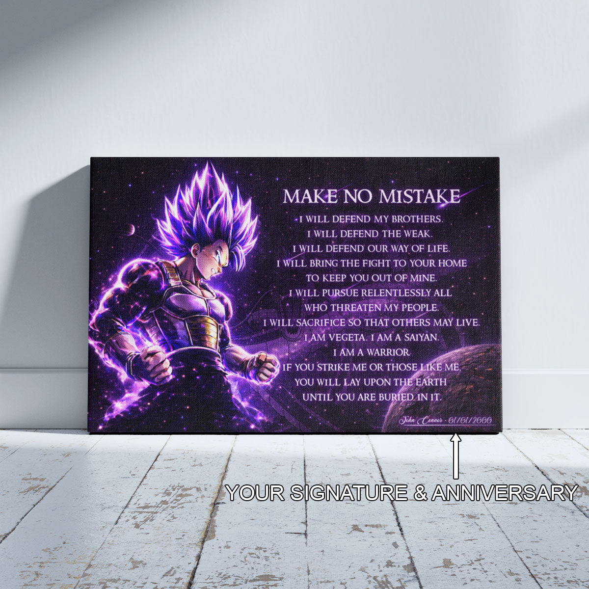 Dragon Ball Super Vegeta Ultra Ego Canvas Wall Art - Make No Mistake - Motivational Quote Print - Ready to Hang Anime Decor for Boys Room, Man Cave - DR091