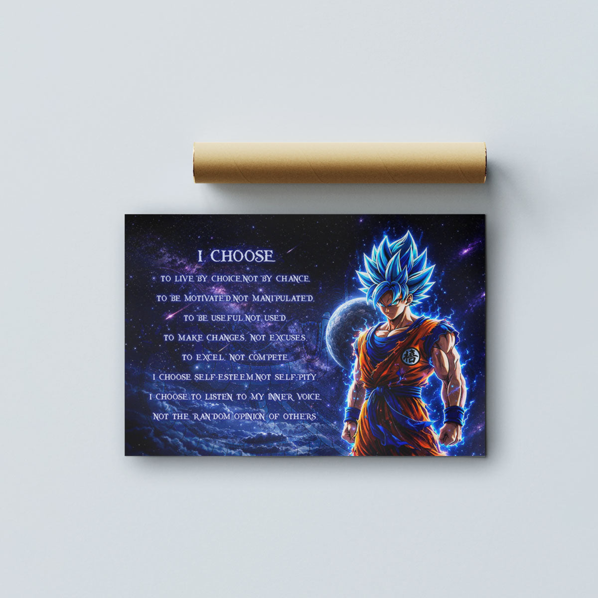 Dragon Ball Super Saiyan Blue Goku Canvas Wall Art - I Choose - Motivational Quote Print - Ready to Hang Office Living Room Decor - DR092