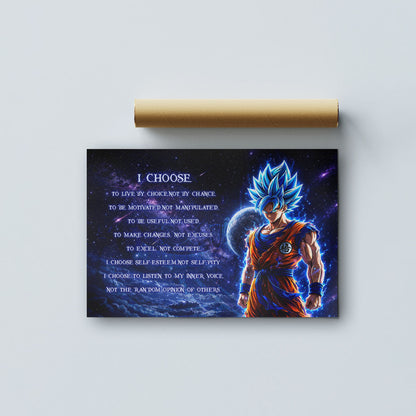 Dragon Ball Super Saiyan Blue Goku Canvas Wall Art - I Choose - Motivational Quote Print - Ready to Hang Office Living Room Decor - DR092