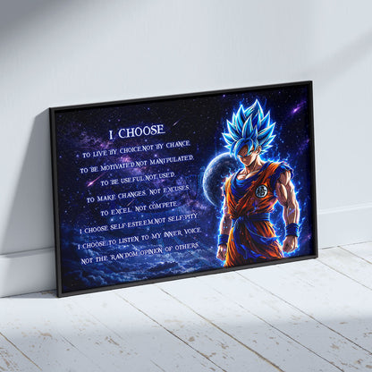 Dragon Ball Super Saiyan Blue Goku Canvas Wall Art - I Choose - Motivational Quote Print - Ready to Hang Office Living Room Decor - DR092