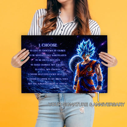 Dragon Ball Super Saiyan Blue Goku Canvas Wall Art - I Choose - Motivational Quote Print - Ready to Hang Office Living Room Decor - DR092