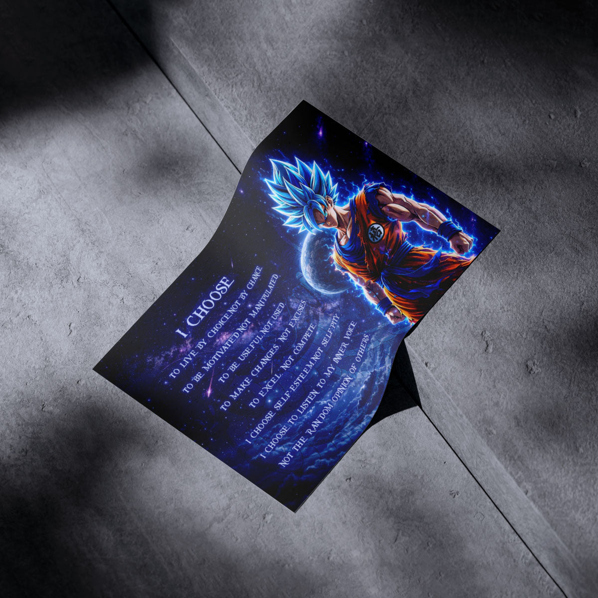 Dragon Ball Super Saiyan Blue Goku Canvas Wall Art - I Choose - Motivational Quote Print - Ready to Hang Office Living Room Decor - DR092
