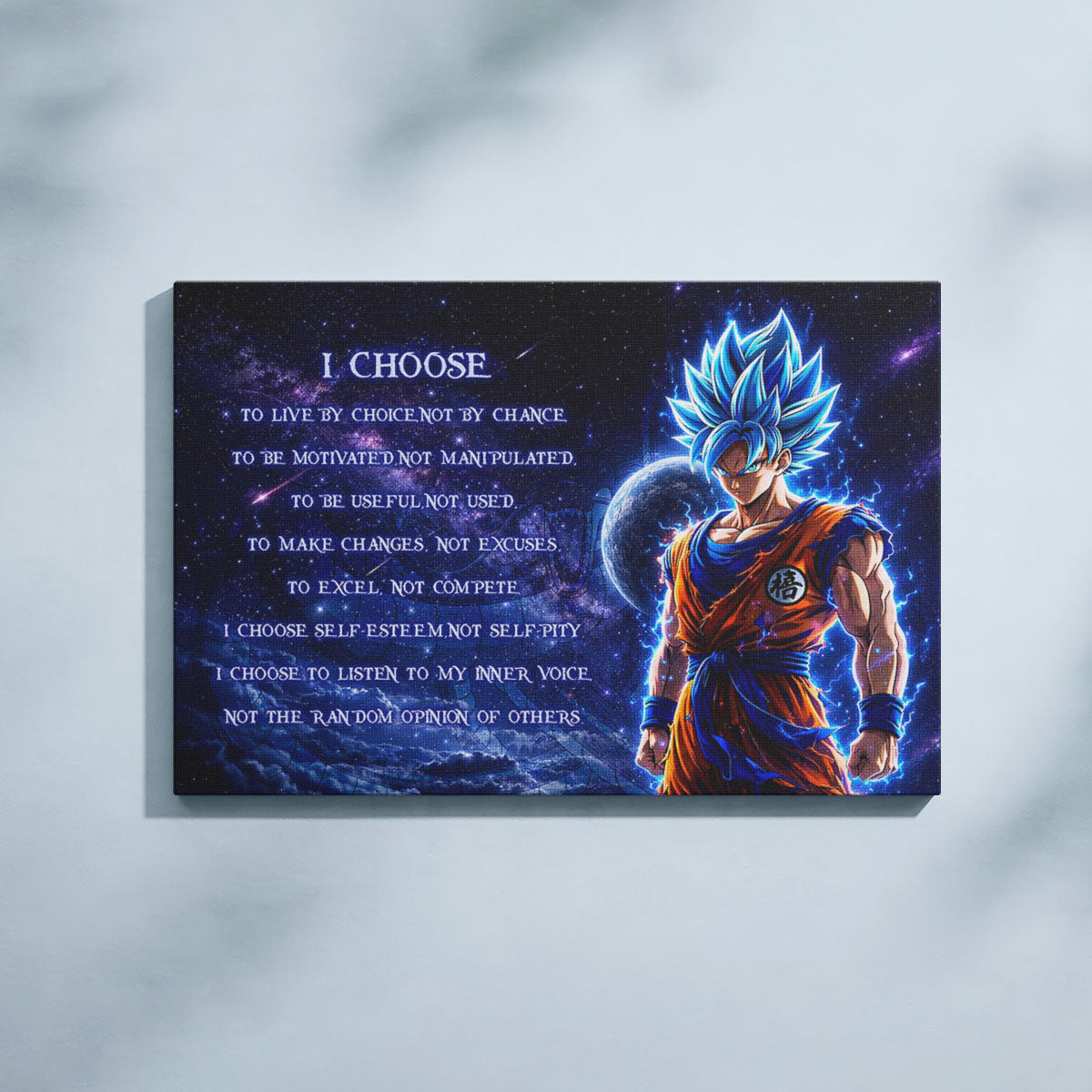 Dragon Ball Super Saiyan Blue Goku Canvas Wall Art - I Choose - Motivational Quote Print - Ready to Hang Office Living Room Decor - DR092