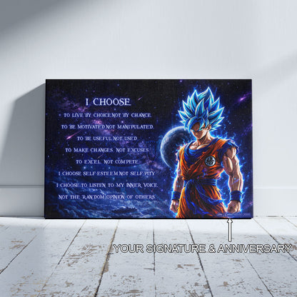 Dragon Ball Super Saiyan Blue Goku Canvas Wall Art - I Choose - Motivational Quote Print - Ready to Hang Office Living Room Decor - DR092