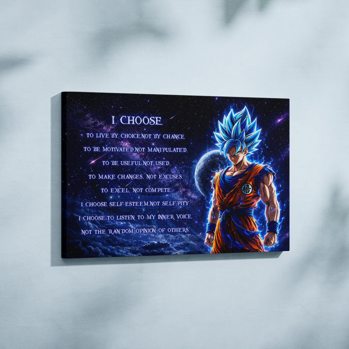 Dragon Ball Super Saiyan Blue Goku Canvas Wall Art - I Choose - Motivational Quote Print - Ready to Hang Office Living Room Decor - DR092