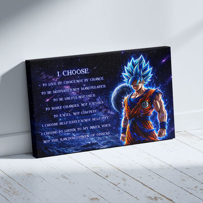 Dragon Ball Super Saiyan Blue Goku Canvas Wall Art - I Choose - Motivational Quote Print - Ready to Hang Office Living Room Decor - DR092