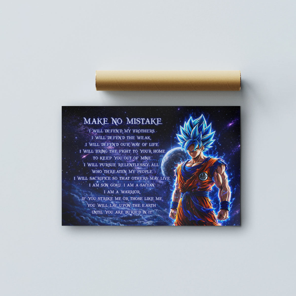 Dragon Ball Super Saiyan Blue Goku Canvas Wall Art - Make No Mistake - Motivational Quote Print - Ready to Hang Office Living Room Decor - DR094
