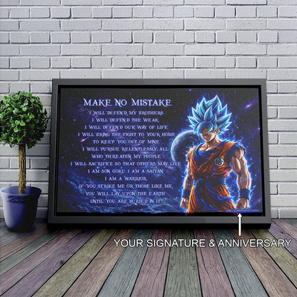 Dragon Ball Super Saiyan Blue Goku Canvas Wall Art - Make No Mistake - Motivational Quote Print - Ready to Hang Office Living Room Decor - DR094