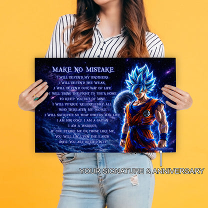 Dragon Ball Super Saiyan Blue Goku Canvas Wall Art - Make No Mistake - Motivational Quote Print - Ready to Hang Office Living Room Decor - DR094