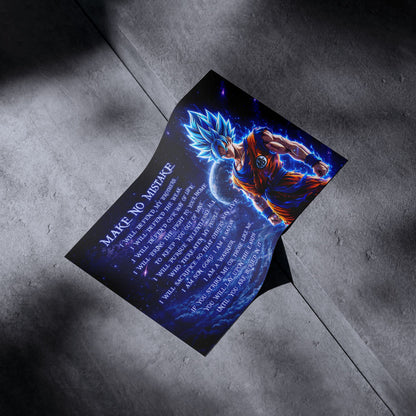 Dragon Ball Super Saiyan Blue Goku Canvas Wall Art - Make No Mistake - Motivational Quote Print - Ready to Hang Office Living Room Decor - DR094