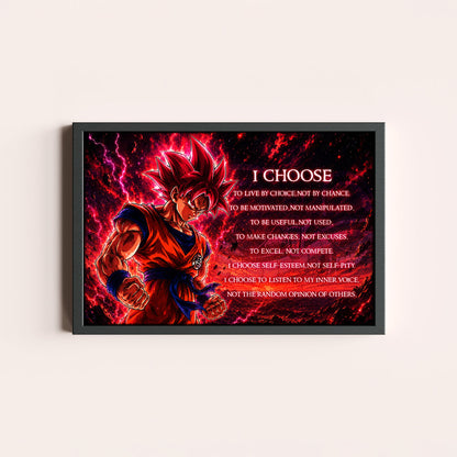 Goku Super Saiyan God Canvas Wall Art - Dragon Ball Super Motivational Quote "I Choose" Print - Ready to Hang Home Office Decor - DR095