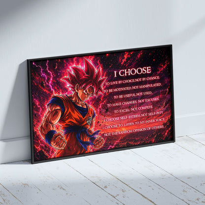 Goku Super Saiyan God Canvas Wall Art - Dragon Ball Super Motivational Quote "I Choose" Print - Ready to Hang Home Office Decor - DR095