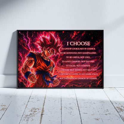 Goku Super Saiyan God Canvas Wall Art - Dragon Ball Super Motivational Quote "I Choose" Print - Ready to Hang Home Office Decor - DR095